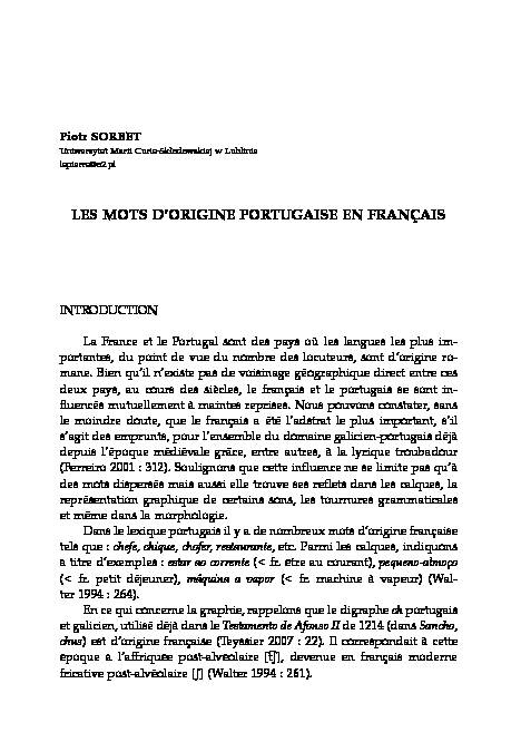 [PDF] LES MOTS DORIGINE PORTUGAISE EN FRANC¸ AIS