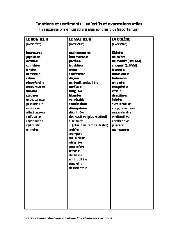 [PDF] Émotions et sentiments – adjectifs et expressions utiles