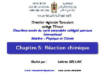 Chapitre 5: Réaction chimique - AlloSchool