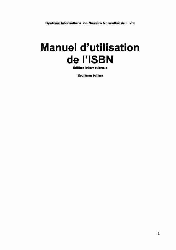 Manuel dutilisation de lISBN