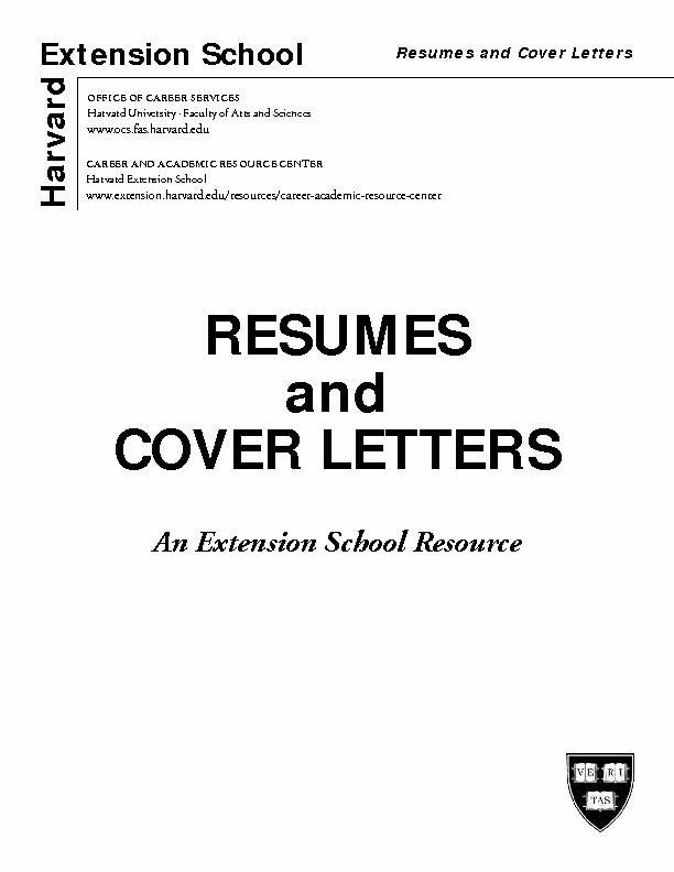 RESUMES and COVER LETTERS - Harvard University