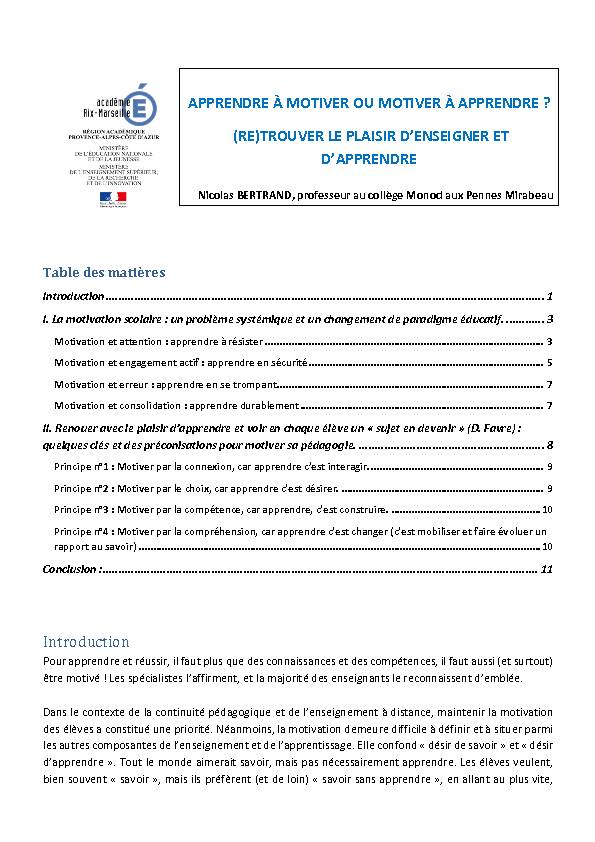 Searches related to la motivation scolaire comment susciter le désir d filetype:pdf