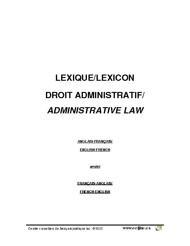 LEXIQUE/LEXICON DROIT ADMINISTRATIF/ - Jurisource