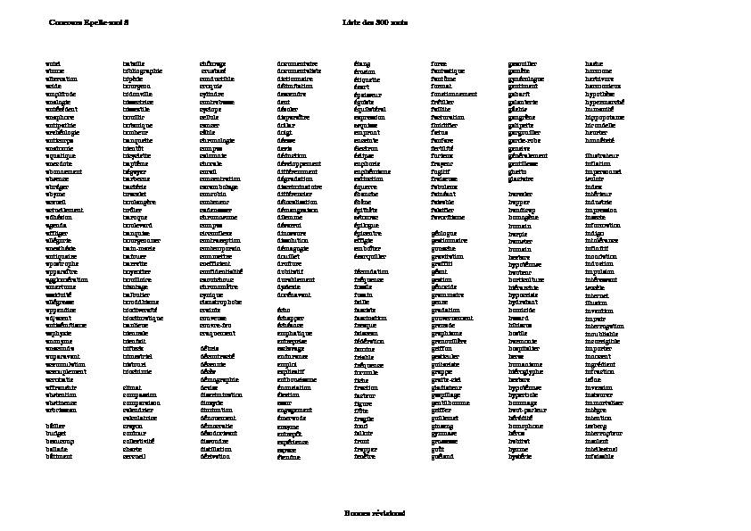 [PDF] Concours Epelle-moi 5 Liste des 500 mots Bonnes révisions