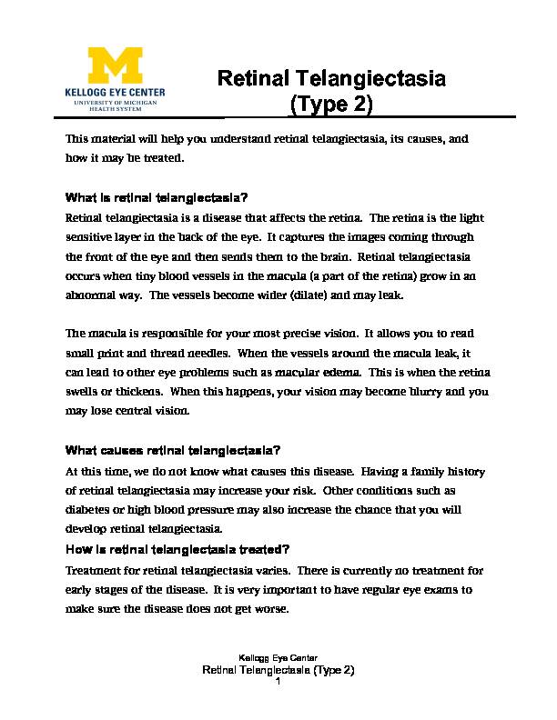 Retinal Telangiectasia (Type 2) - Michigan Medicine