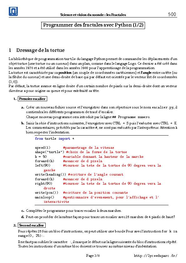 [PDF] 500 Programmer des fractales avec Python (1/2) 1 Dressage de la