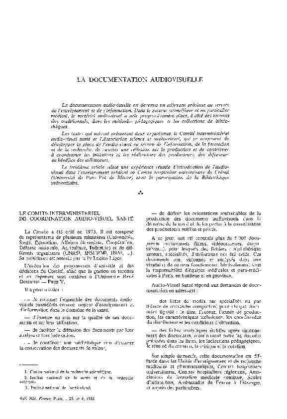[PDF] LA DOCUMENTATION AUDIOVISUELLE - Enssib