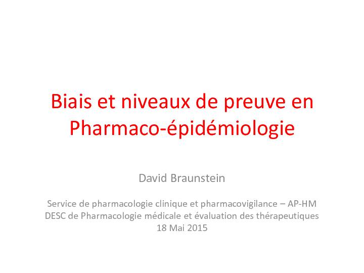 Biais et niveaux de preuve en Pharmaco-épidémiologie