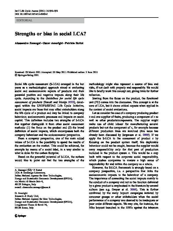 Strengths or bias in social LCA?
