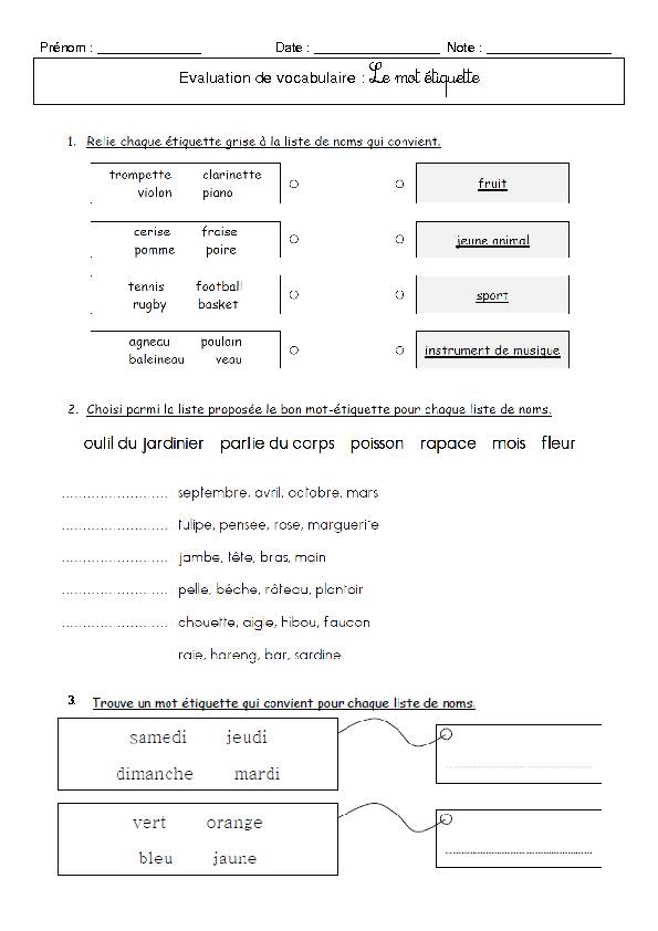 [PDF] Le mot étiquette - Evaluation de vocabulaire - Gomme & Gribouillages
