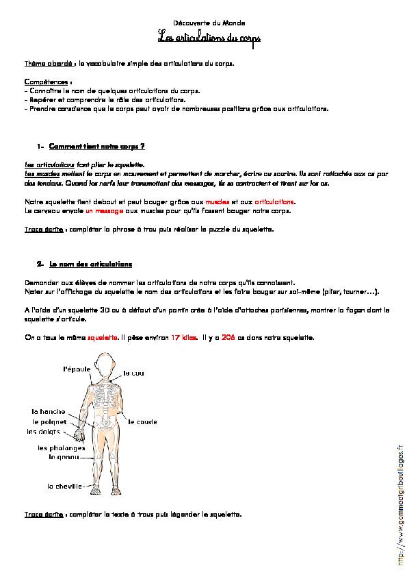 [PDF] Les articulations du corps - Gomme & Gribouillages