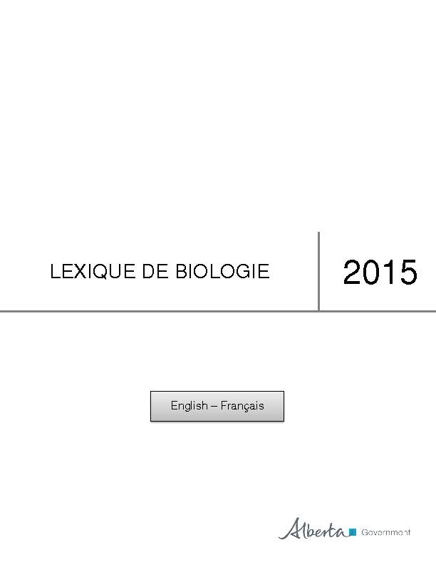 LEXIQUE DE BIOLOGIE 2015 - Alberta Education