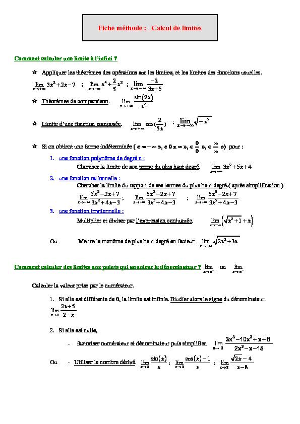 [PDF] FicheMethode Calcul de limites