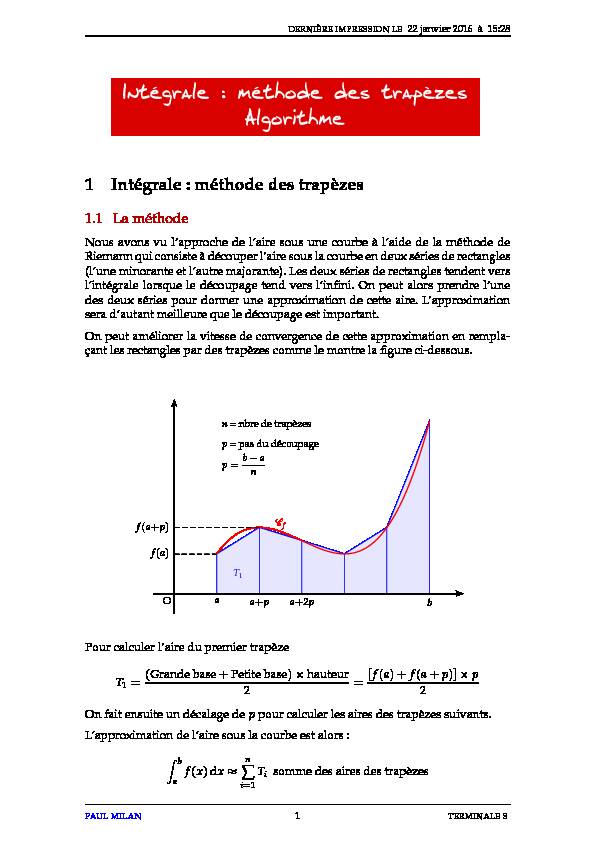 [PDF] méthode des trapèzes Algorithme - Intégrale - Lycée dAdultes