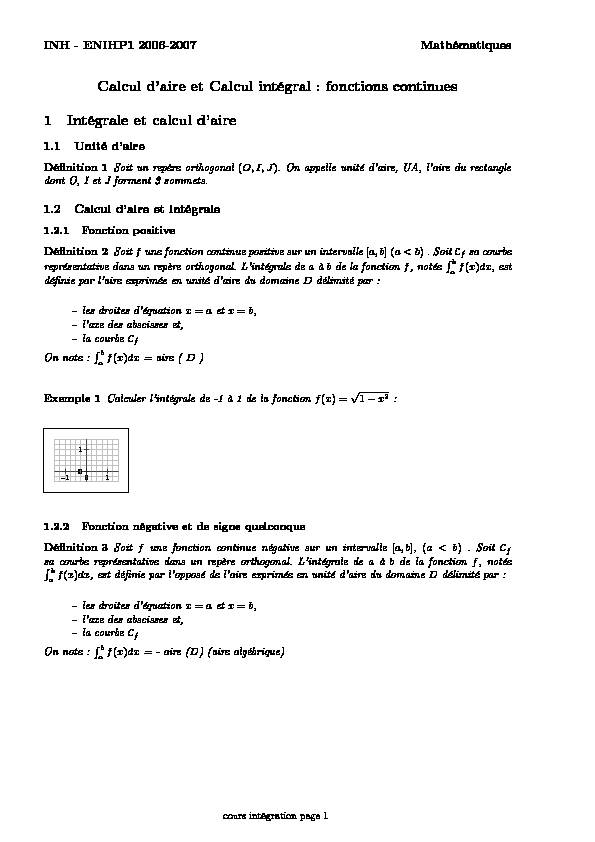 [PDF] fonctions continues 1 Intégrale et calcul daire