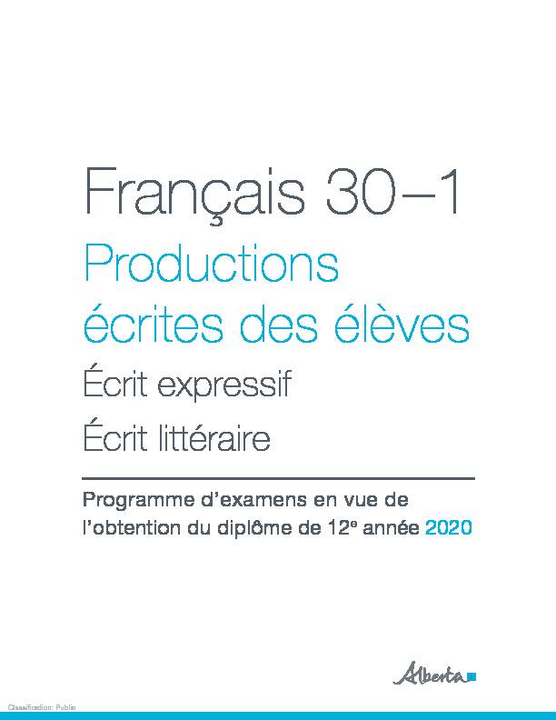Français 30–1 Productions écrites des élèves : Écrit