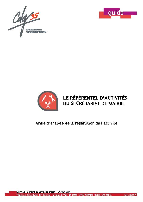 LE RÉFÉRENTEL D’ACTIVITÉS DU SECRÉTARIAT DE MAIRIE - CDG 35