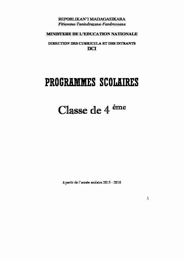 Programme Scolaire 4eme 12102015 - educationgovmg