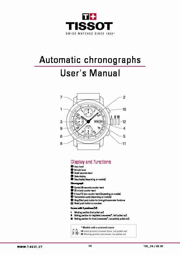 [PDF] Automatic chronographs Users Manual - Tissot