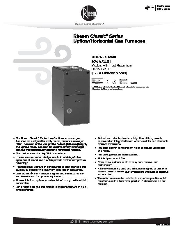 Rheem Classic Series Upflow/Horizontal Gas Furnaces - AC Direct