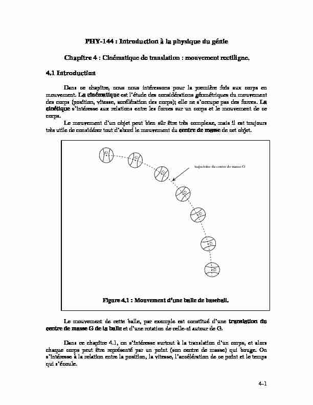 [PDF] Cinématique de translation : mouvement rectiligne 41 Introduction