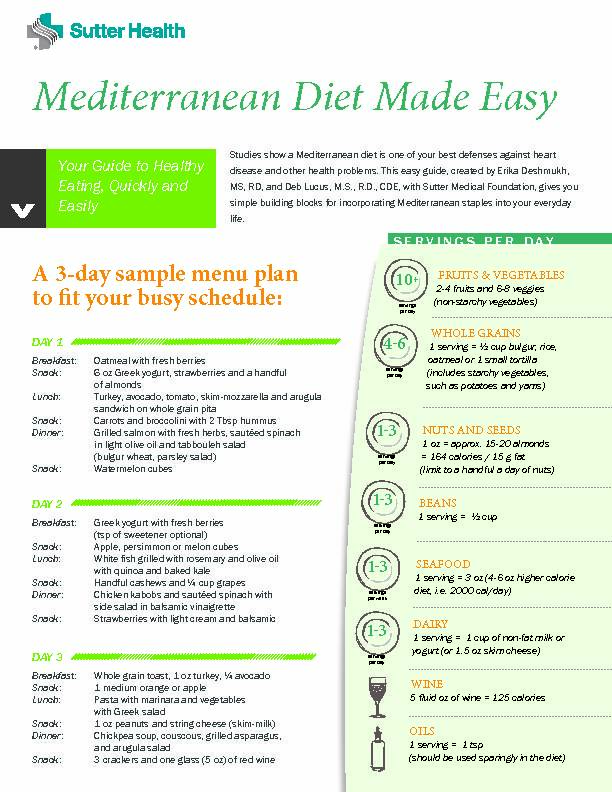 Mediterranean Diet Made Easy - Sutter Health