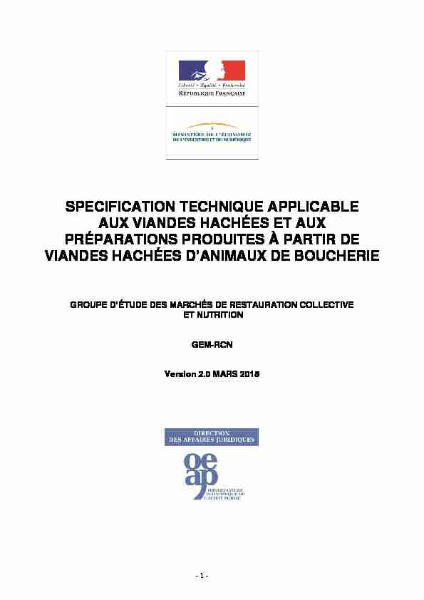 [PDF] Spécifications applicables aux viandes hachées - economiegouv
