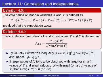 Lecture 11: Correlation and independence