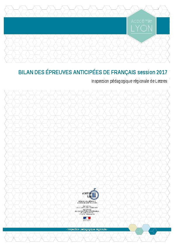 [PDF] BILAN DES ÉPREUVES ANTICIPÉES DE FRANÇAIS session 2017