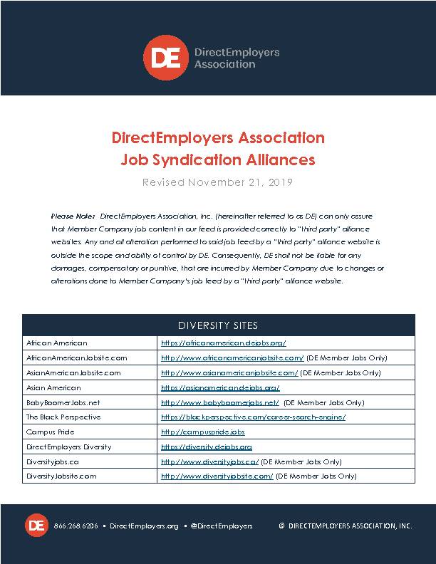 DirectEmployers Association Job Syndication Alliances