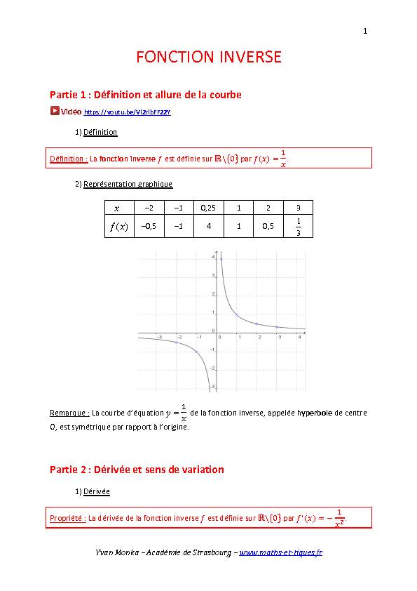 [PDF] FONCTION INVERSE - maths et tiques