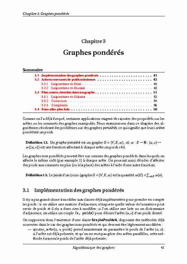 Graphes pondérés - University of Paris-Est Marne-la-Vallée