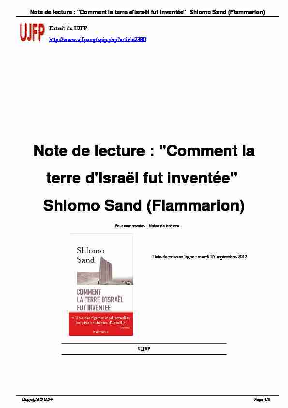 [PDF] Comment la terre dIsraël fut inventée Shlomo Sand (Flammarion)
