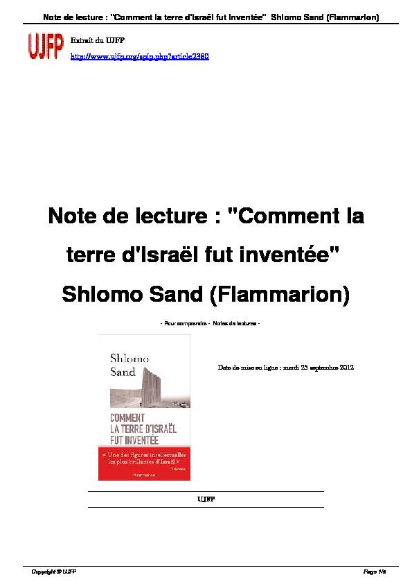 [PDF] Comment la terre dIsraël fut inventée Shlomo Sand (Flammarion)