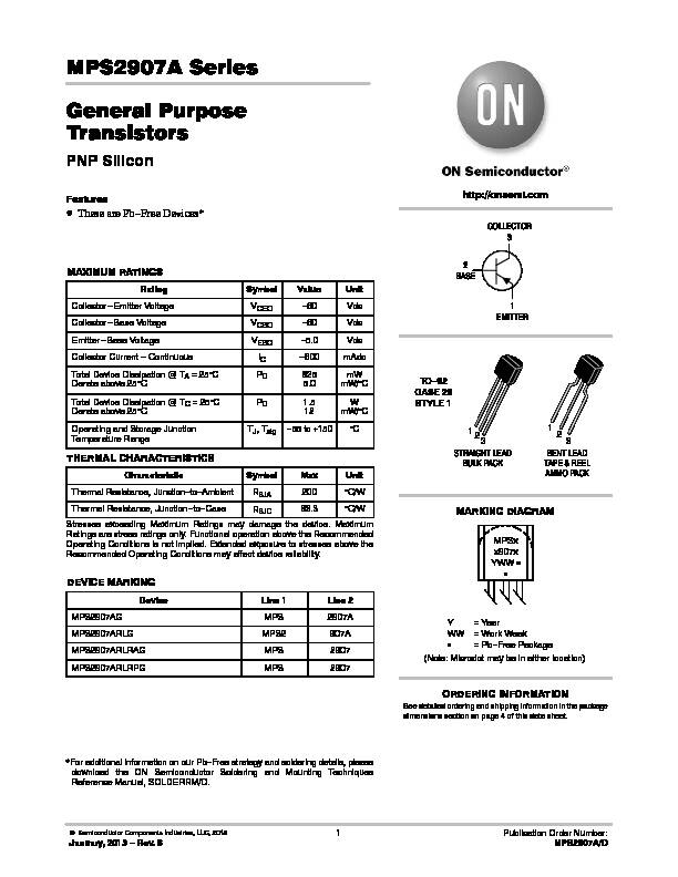 MPS2907A - General Purpose Transistors - Onsemi