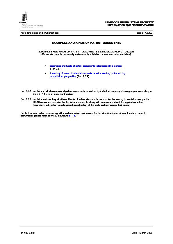 [PDF] Exemples et types de documents de brevet répartis en  - WIPO