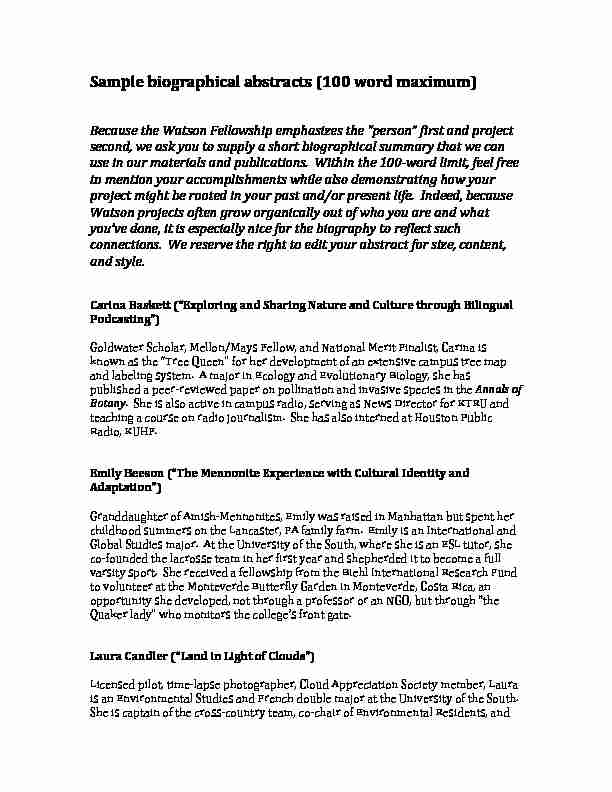 Sample biographical abstracts - Grinnell College