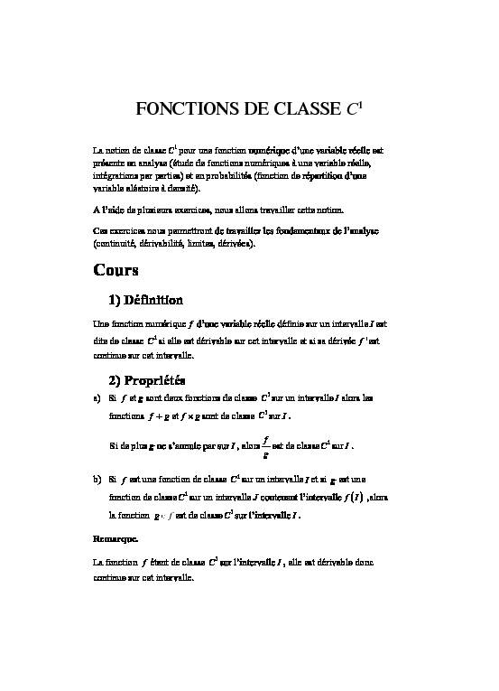 FONCTIONS DE CLASSE C FONCTIONS DE CLASSE C1