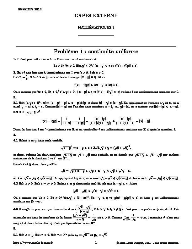 Problème 1 : continuité uniforme - CNRS