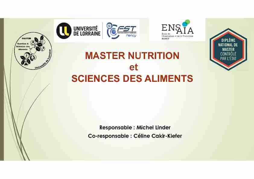 Master Nutrition et Sciences des Aliments (NSA)