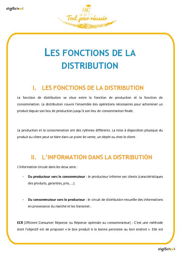 LES FONCTIONS DE LA DISTRIBUTION