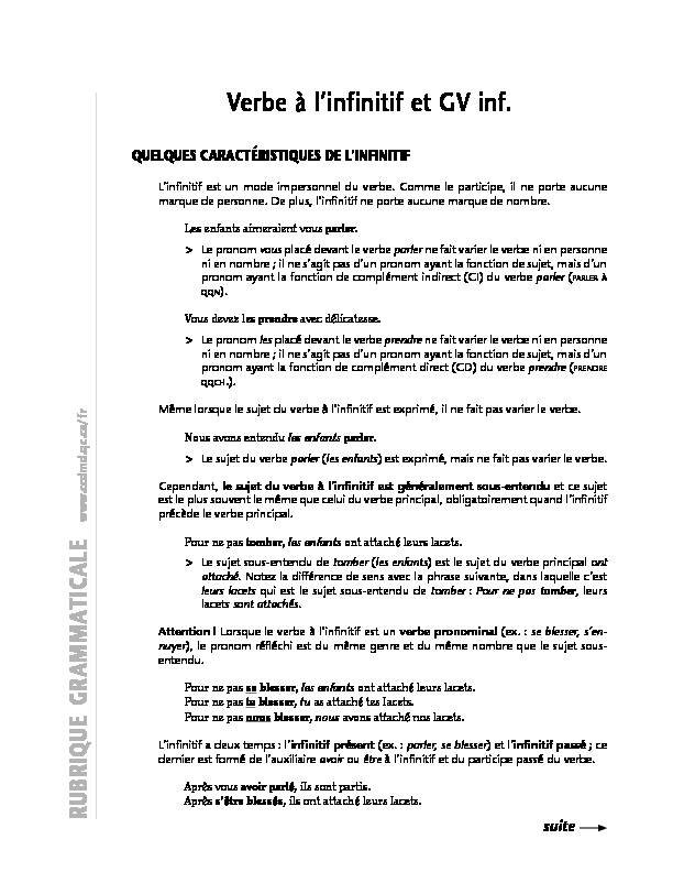 [PDF] Verbe à linfinitif et GV inf - CCDMD