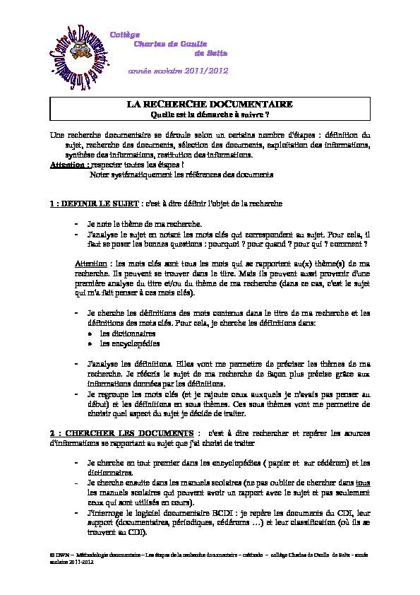 [PDF] LA RECHERCHE DOCUMENTAIRE