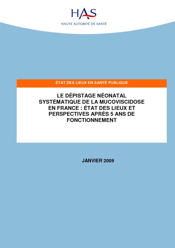 [PDF] Le dépistage néonatal systématique de la mucoviscidose en France