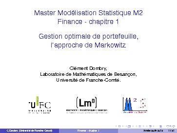 Master Modélisation Statistique M2 Finance - chapitre 1