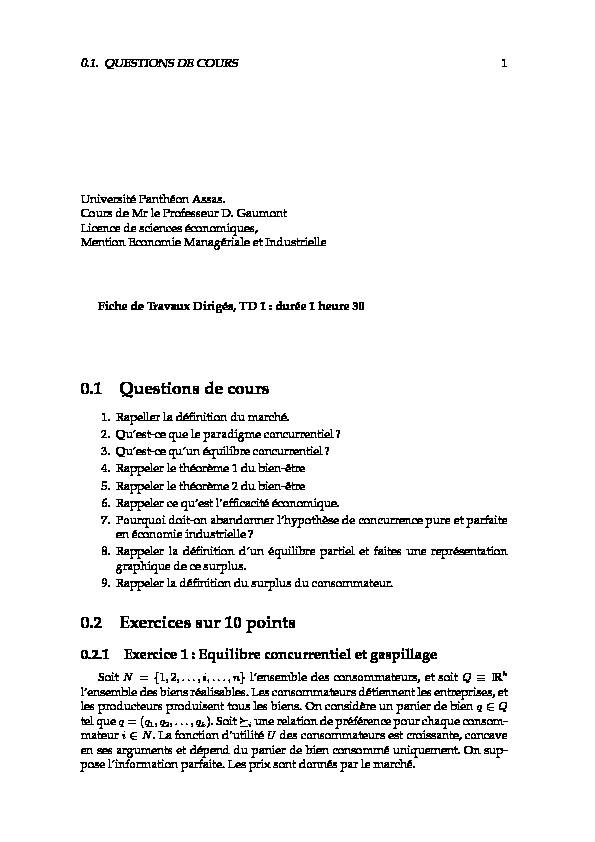 01 Questions de cours - Paris School of Economics