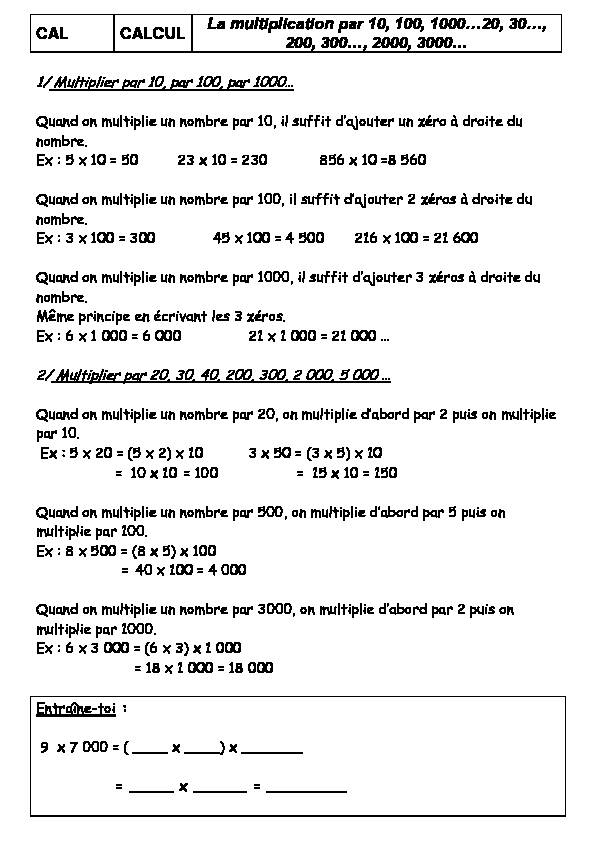 [PDF] La multiplication : x 10, x 100, x 1000