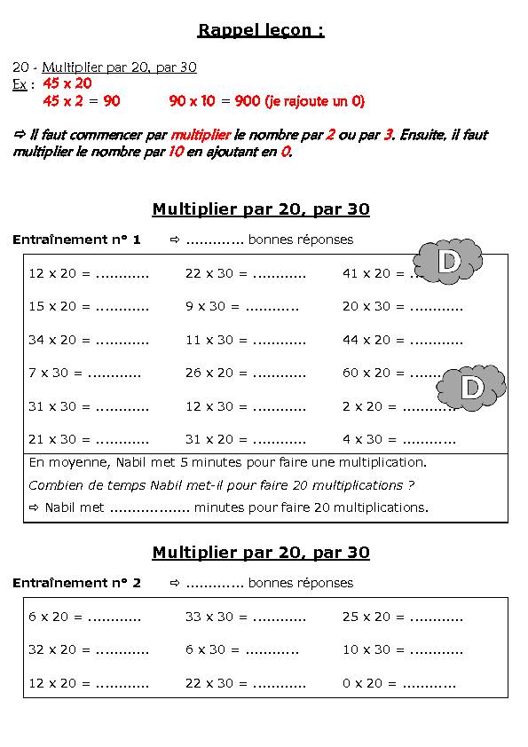 [PDF] Rappel leçon : Multiplier par 20, par 30 Multiplier par 20, par 30