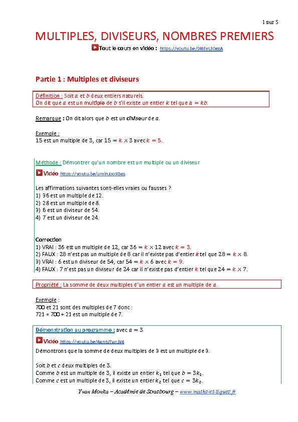 [PDF] NOTION DE MULTIPLE, DIVISEUR ET NOMBRE  - maths et tiques