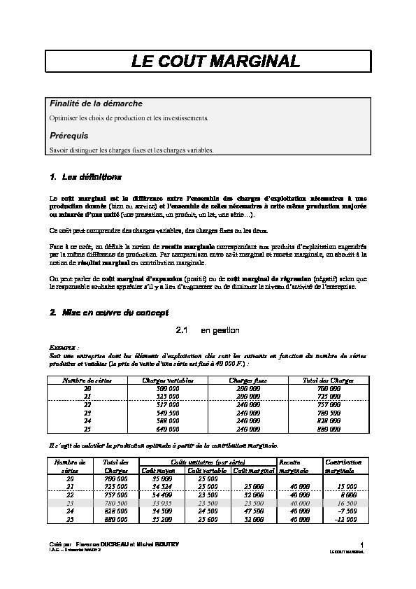 [PDF] LE COUT MARGINAL - Les UNT